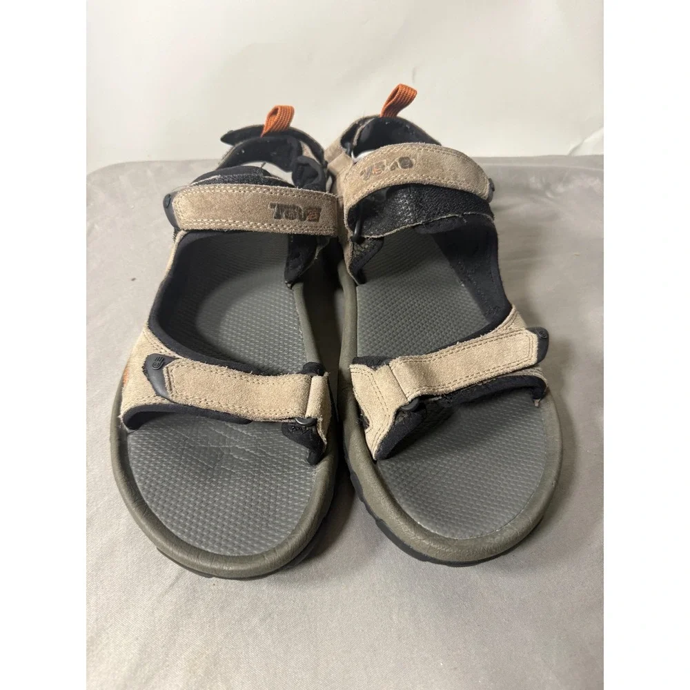 Teva Mens Size 11 Hiking Sandals Tan Olive Green Suede Strappy Outdoor Shoes